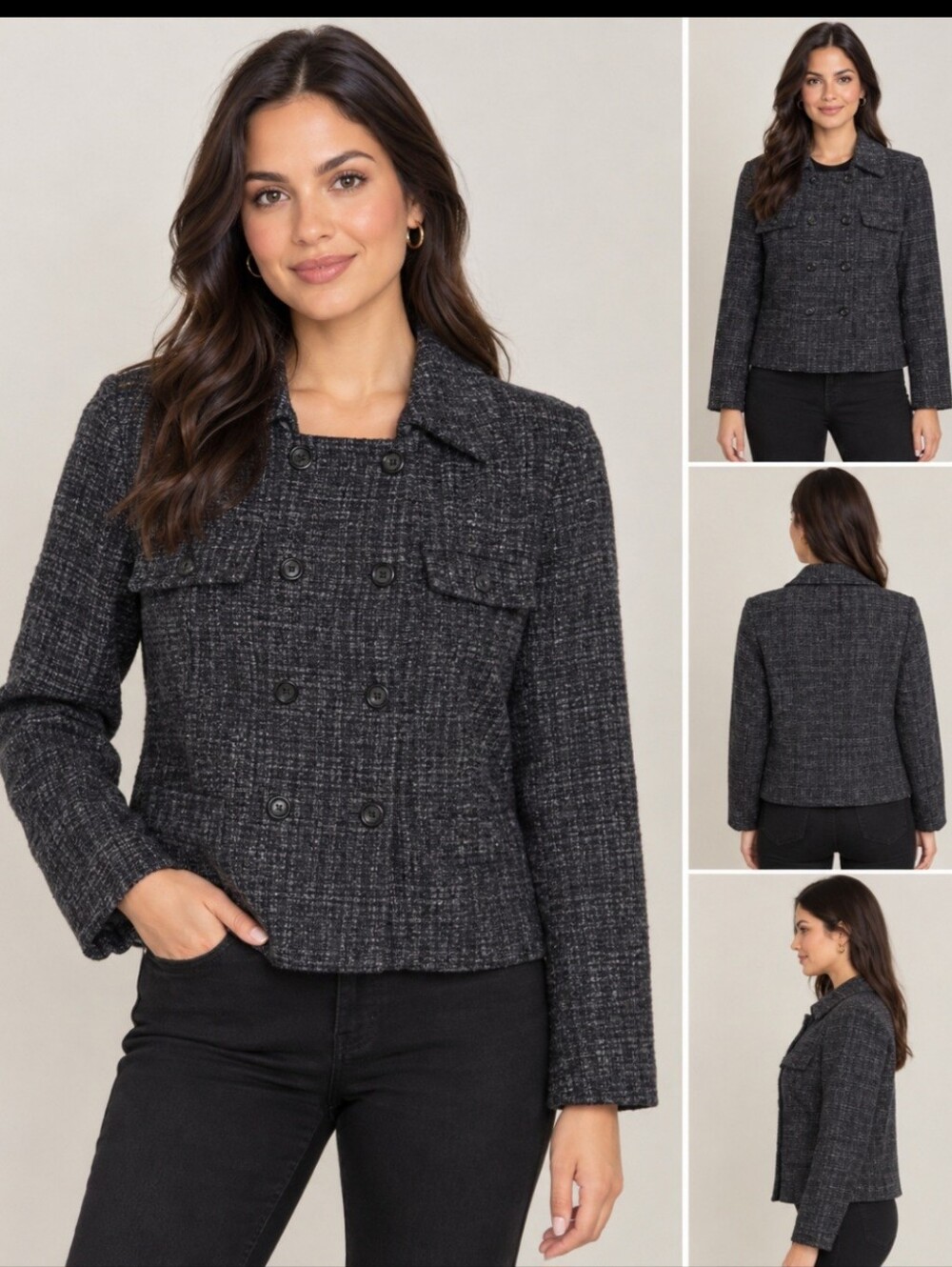 Banana Republic Womens Dark Navy Textured Double-Breasted Jacket